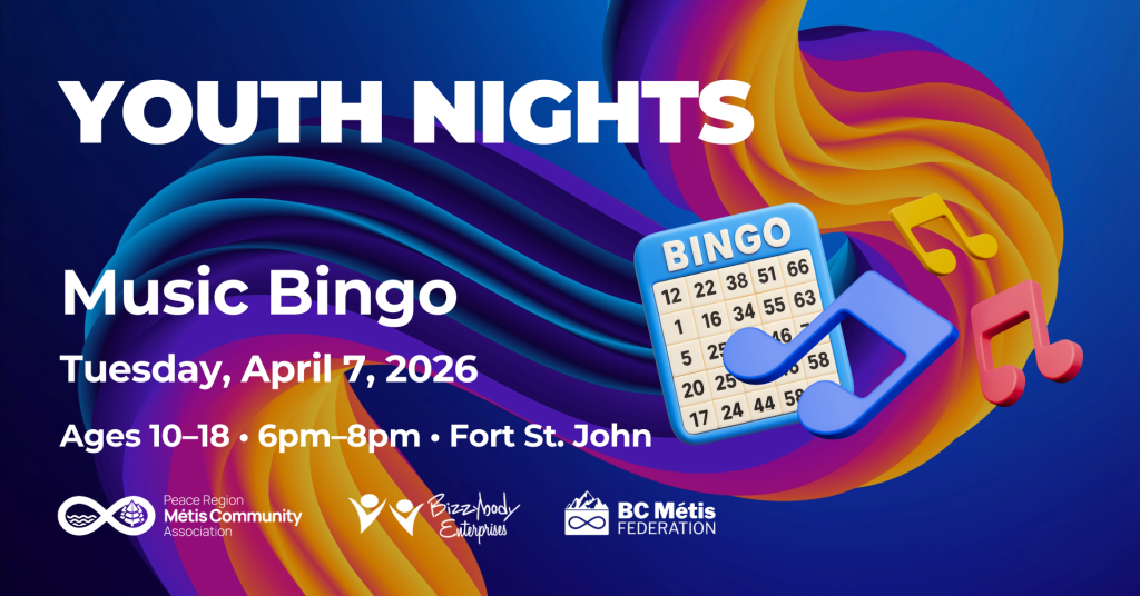 PRMCA Youth Nights Music Bingo event — Tuesday, April 7, 2026, 6 pm to 8 pm in Fort St. John