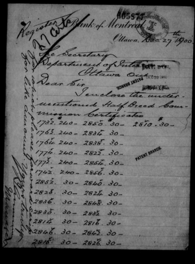 Historical Bank of Montreal document listing Métis scrip notes, from the article on Métis land rights and Vancouver’s real estate boom